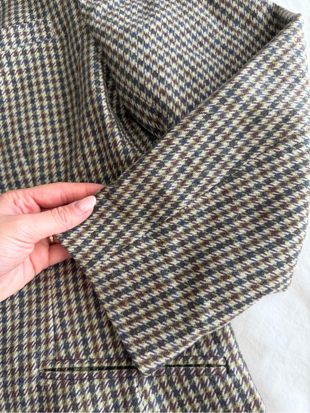 Vintage Pendleton Tweed Houndstooth Blazer with Olive Green Collar - 100% Wool - Picture 9 of 11